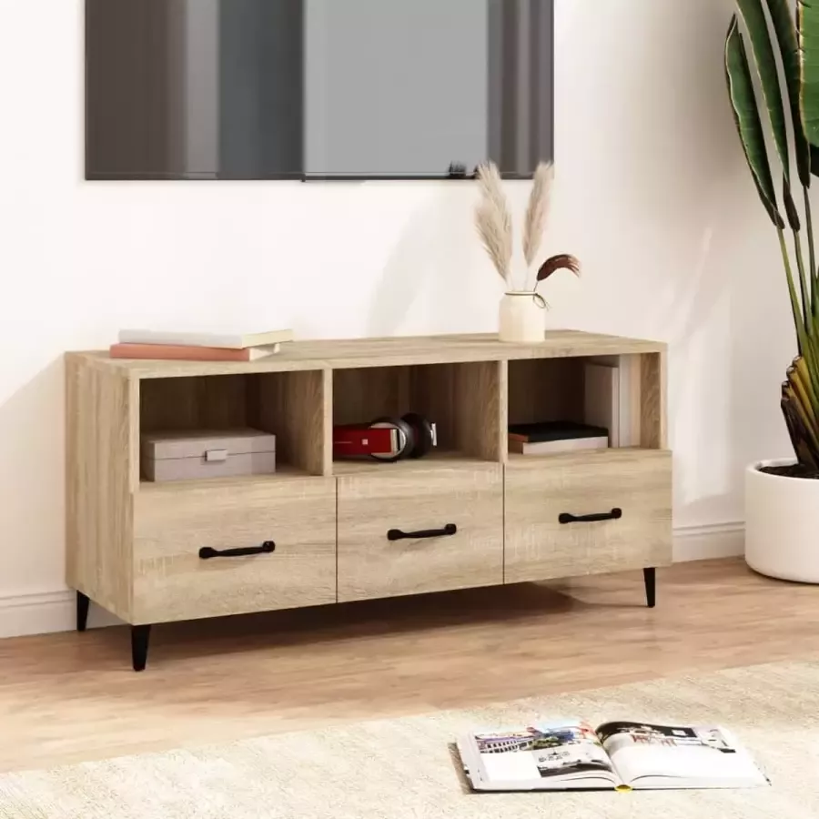 Furniture Limited Tv-meubel 102x35x50 cm bewerkt hout sonoma eikenkleurig