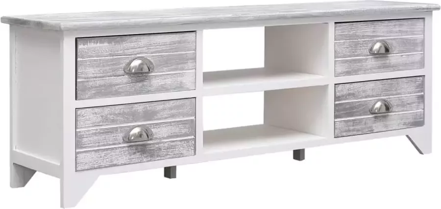 Furniture Limited Tv-meubel 108x30x40 cm massief paulowniahout wit en grijs