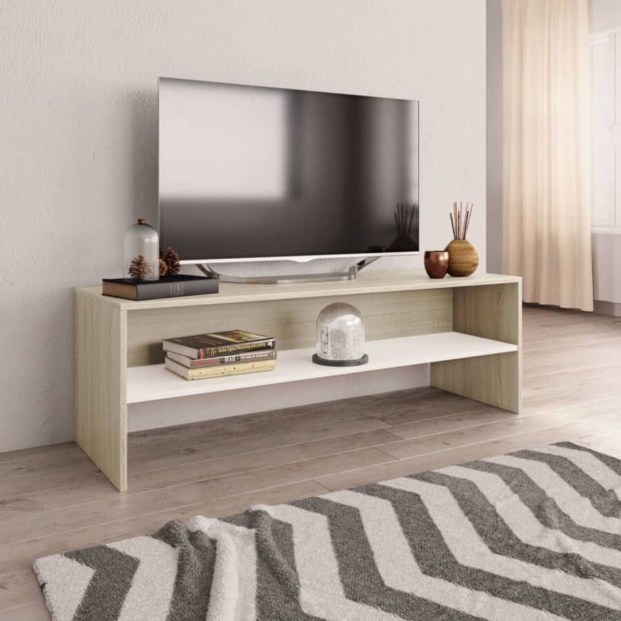 Furniture Limited Tv-meubel 120x40x40 cm bewerkt hout wit en sonoma eikenkleurig