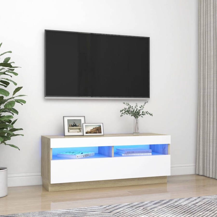 Furniture Limited Tv-meubel met LED-verlichting 100x35x40 cm wit en sonoma eiken