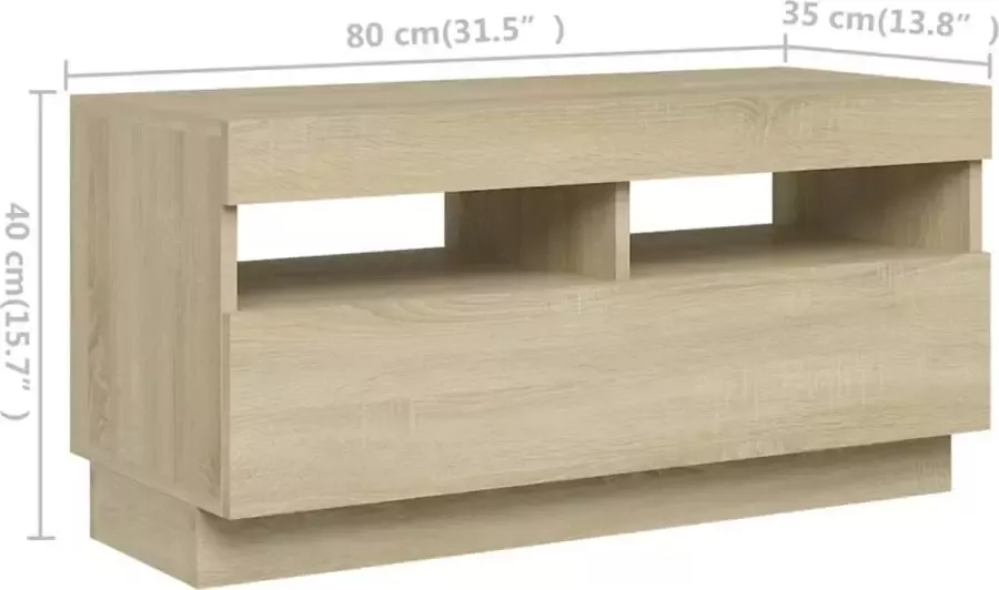 Furniture Limited Tv-meubel met LED-verlichting 260x35x40 cm sonoma eikenkleurig - Foto 2