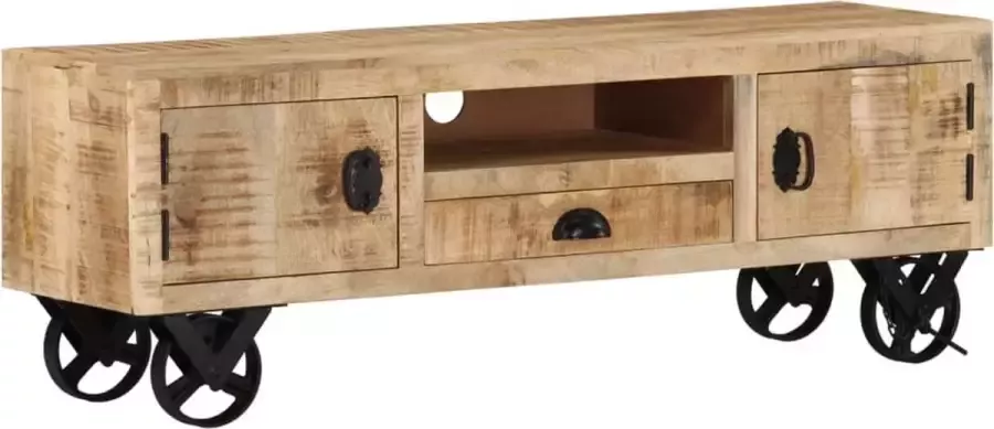 Furniture Limited Tv-meubel met wieltjes 110x30x37 cm ruw mangohout