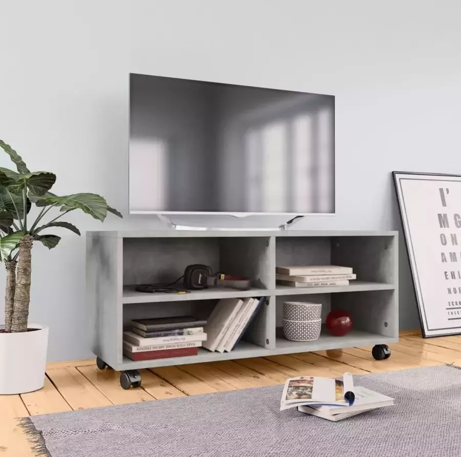 Furniture Limited Tv-meubel met wieltjes 90x35x35 cm bewerkt hout betongrijs