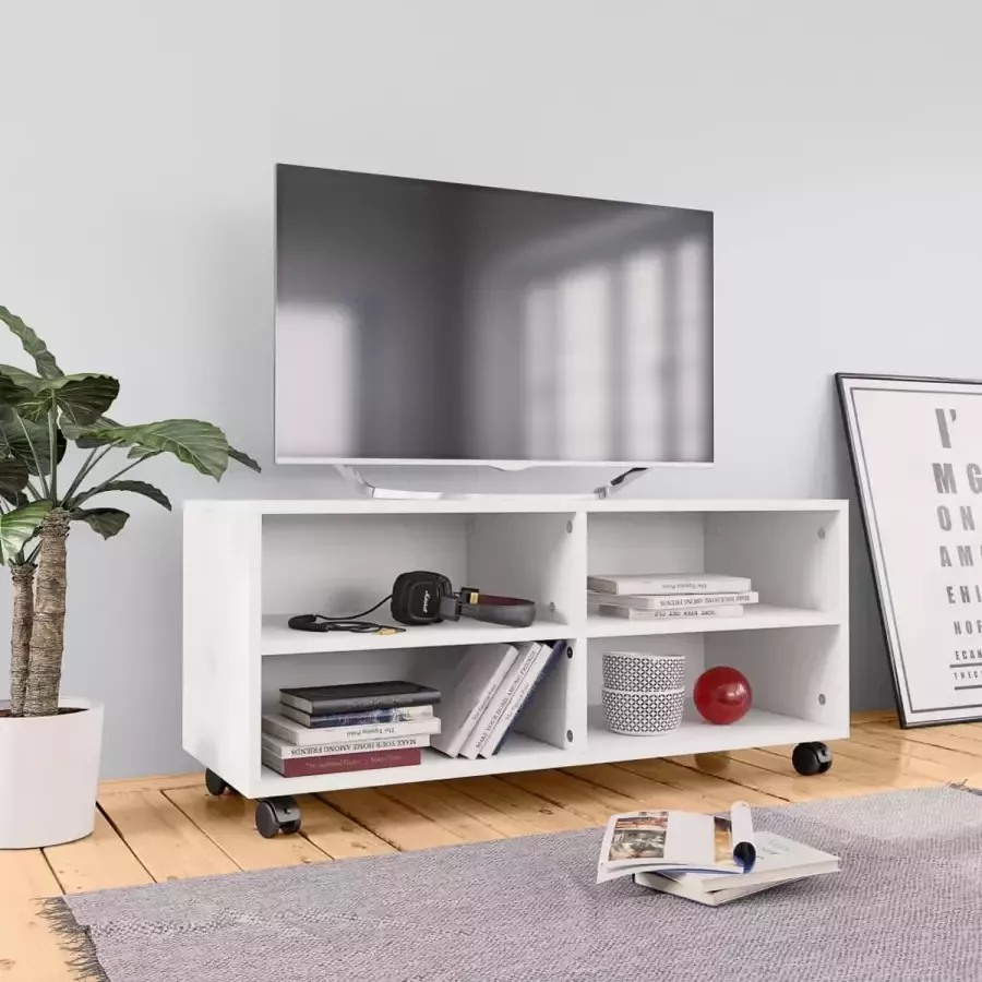 Furniture Limited Tv-meubel met wieltjes 90x35x35 cm bewerkt hout wit
