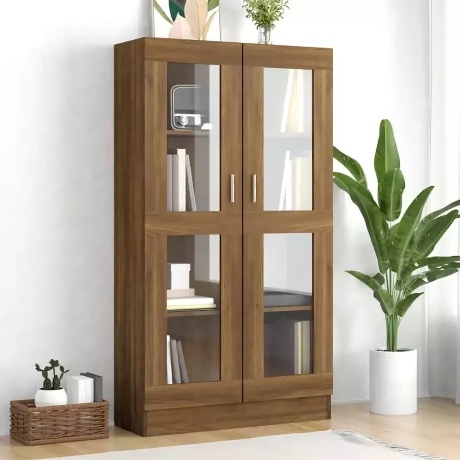Furniture Limited Vitrinekast 82 5x30 5x150 cm bewerkt hout bruineikenkleurig