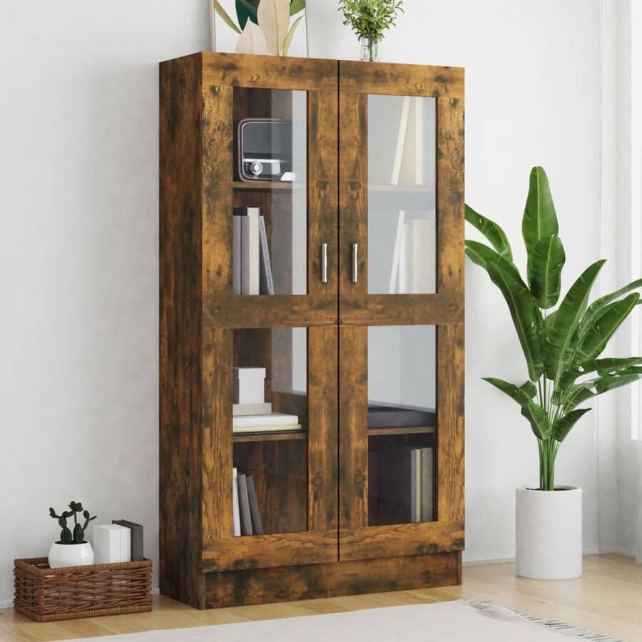 Furniture Limited Vitrinekast 82 5x30 5x150 cm bewerkt hout gerookt eikenkleurig