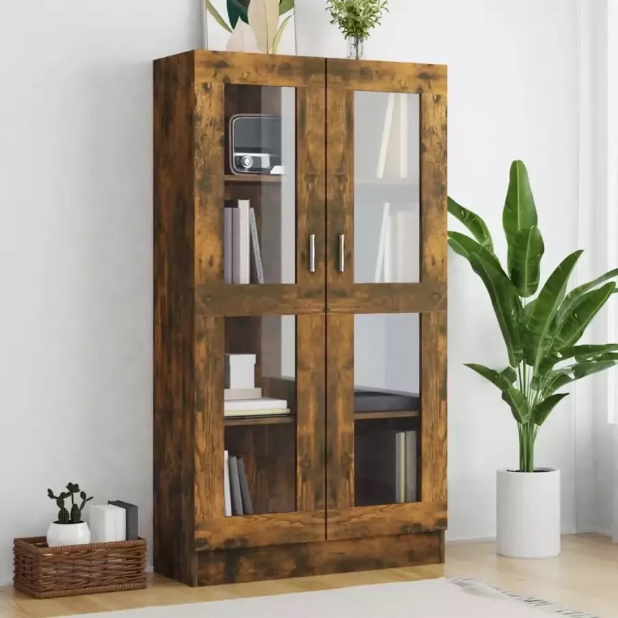 Furniture Limited Vitrinekast 82 5x30 5x150 cm bewerkt hout gerookt eikenkleurig