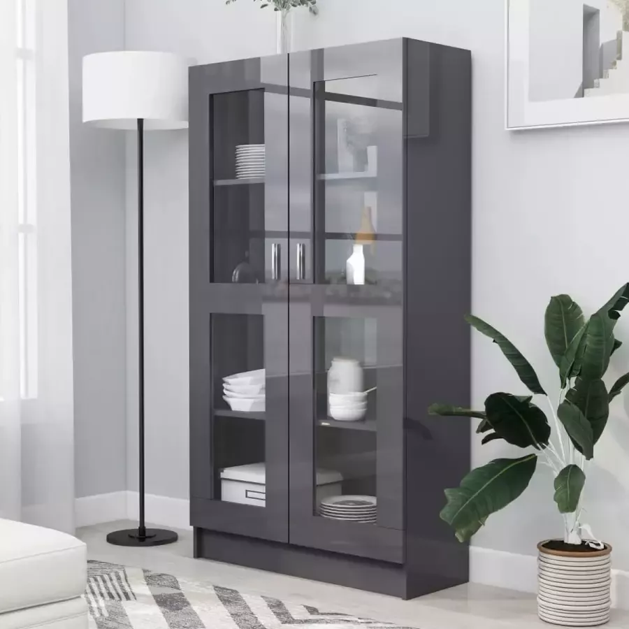 Furniture Limited Vitrinekast 82 5x30 5x150 cm spaanplaat hoogglans grijs