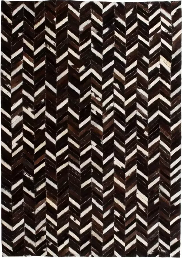 Furniture Limited Vloerkleed chevron patchwork 80x150 cm echt leer zwart wit