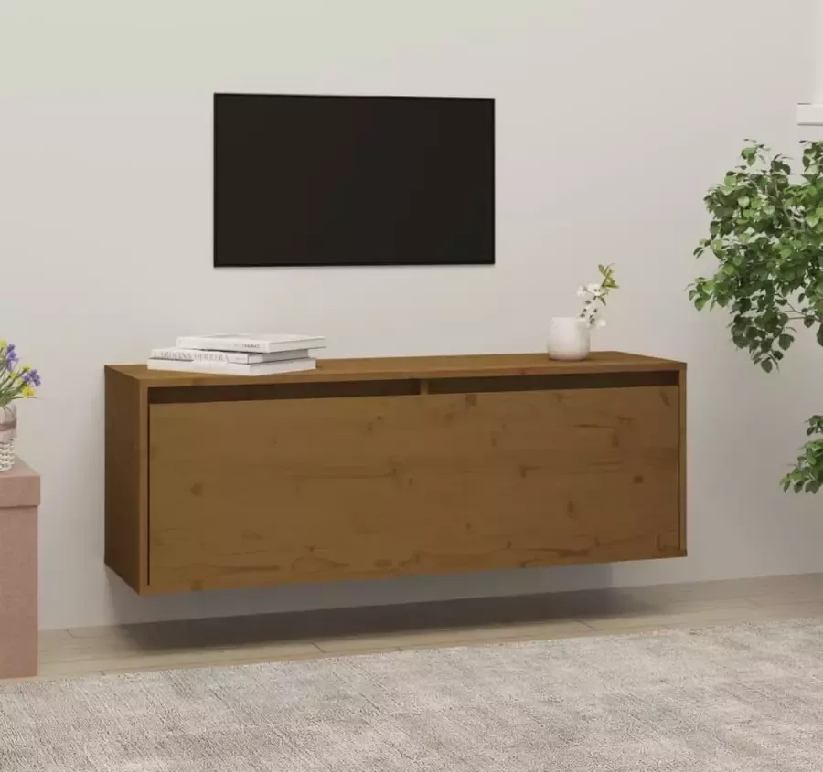 Furniture Limited Wandkast 100x30x35 cm massief grenenhout honingbruin
