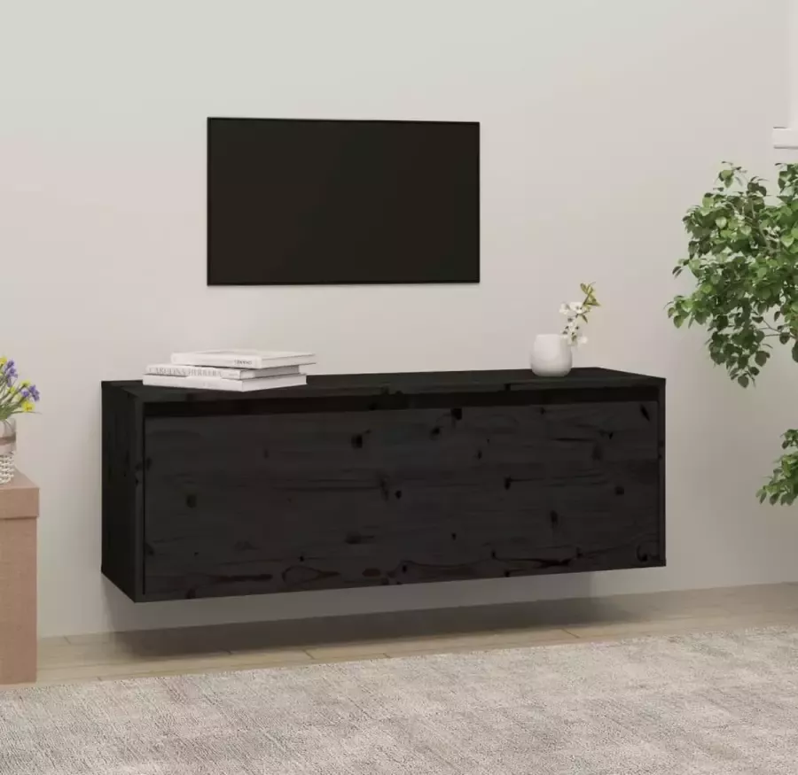 Furniture Limited Wandkast 100x30x35 cm massief grenenhout zwart