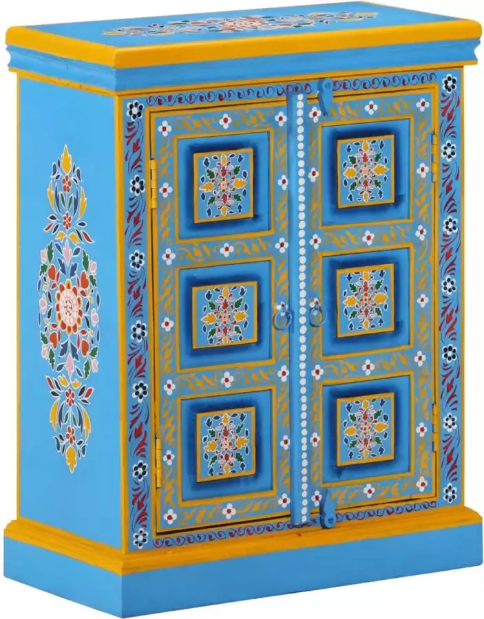 Furniture Limited Wandkast handgesc -lderd massief mangohout turquoise