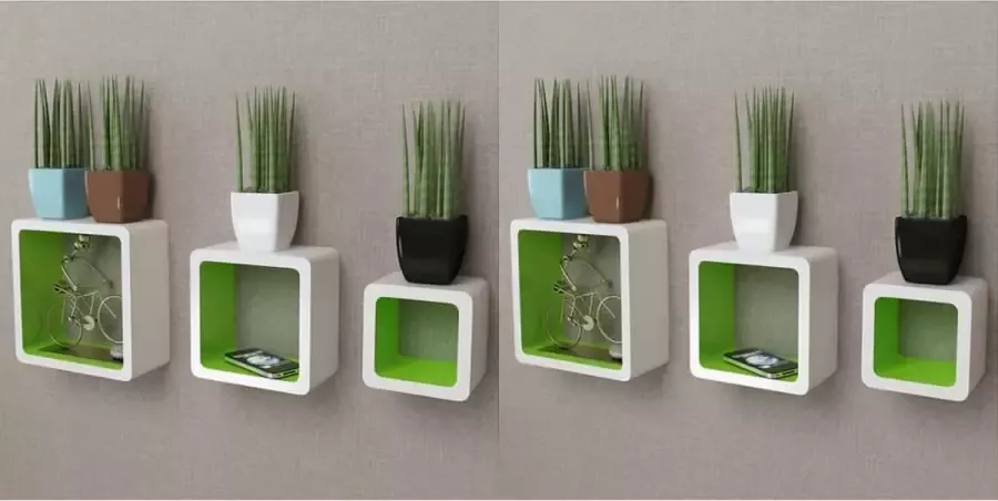 Furniture Limited Wandplanken kubus 6 st wit en groen