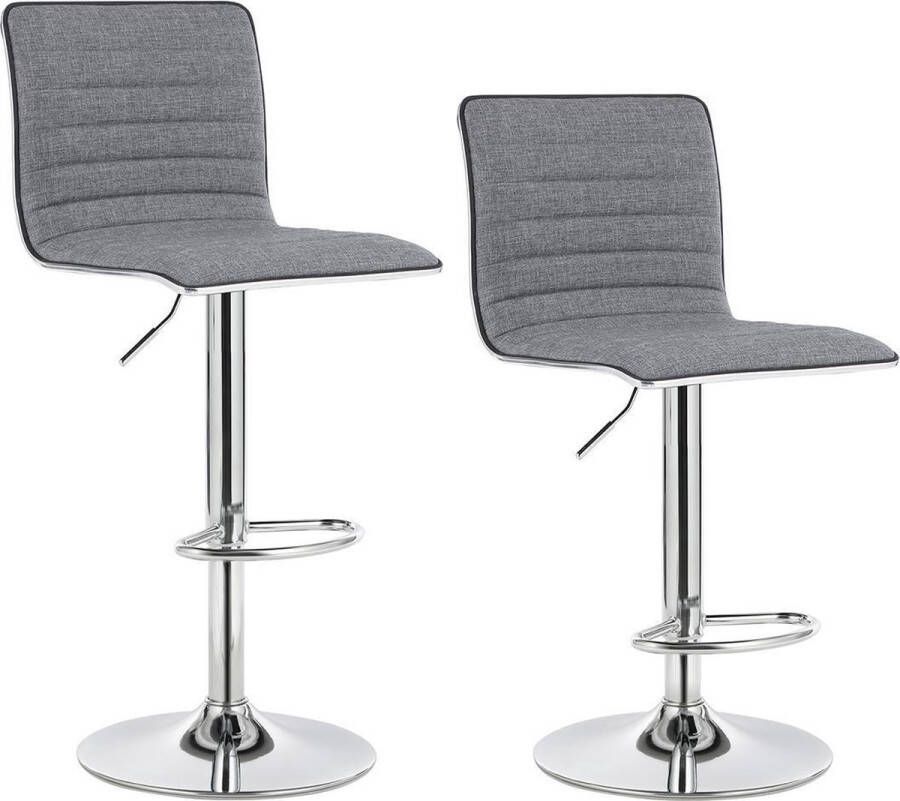FurnStar barkrukken set van 2 Verstelbaar Barstoel Kruk Barstoelen met rugleuning Keukenstoel Grijs