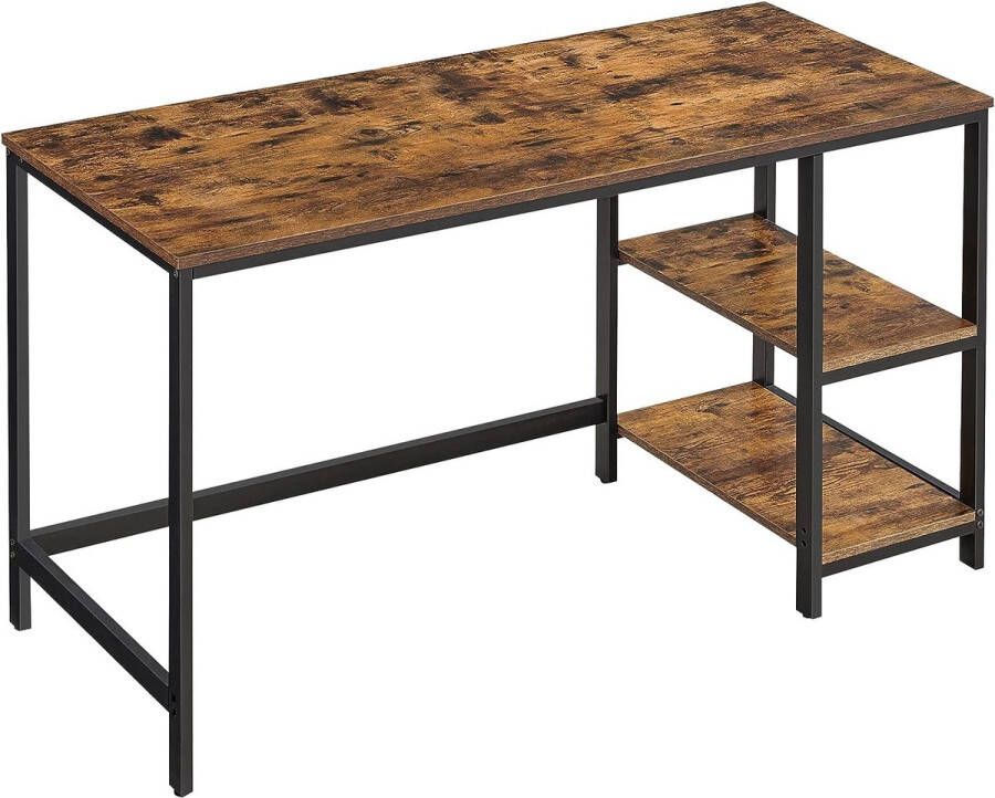 FurnStar Computerbureau Bureau met 2 Planken Links of Rechts Werktafel voor Kantoorruimte Stalen Frame Industrieel 140x60x75cm Rustiek Bruin en Zwart