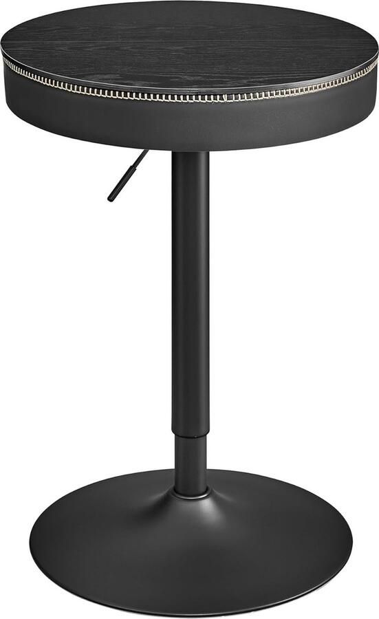 FurnStar Bar Tafel In Hoogte Verstelbaar Kleine Tafel met Opbergruimte Kunstleer Naden Mid-Century-Moderne Stijl Keuken Huisbar Woonkamer Zwart