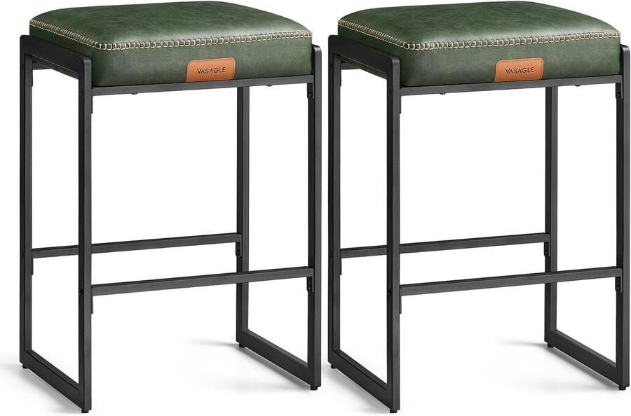 FurnStar Barkruk set van 2 Barstoel Keukenstoel Kunstleer met naden Mid-Century moderne stijl 66 cm hoog Huisbar en eetkamer Eenvoudige montage Bosgroen LBC086C01