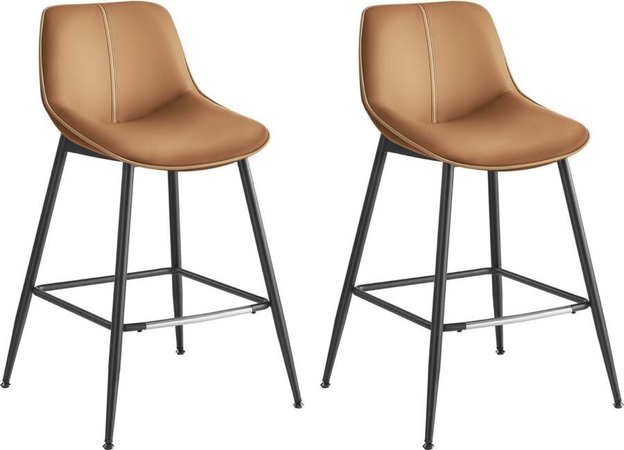 FurnStar Barkruk Set van 2 Barstoelen Ergonomische Rugleuning Kunstleer Metalen Poten met Verstelbare Universele Poten Tussen 63 en 84 cm in hoogte verstelbaar 360 graden draaibaar -Thuisbar Eenvoudige Montage Karamelbruin - Foto 2