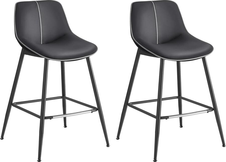 Songmics VASAGLE LBC088B01 Set van 2 barkrukken Ergonomische rugleuning Kunstleer Metalen poten met verstelbare universele poten 62 cm hoog Home Bar Eenvoudige montage Inktzwart