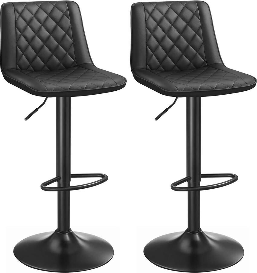 FurnStar Barkrukken set van 2 Verstelbaar Barstoel Kruk Barstoelen met rugleuning Industrieel Keukenstoel Zwart