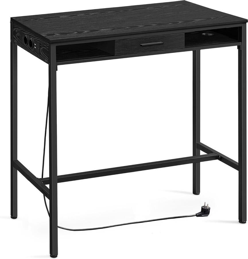 FurnStar Bartafel statafel met laadstation en flexibele lade van vliesstof haken 40 x 120 x 104 -6 cm voor kantoor slaapkamer bar woonkamer ebbenhoutzwart