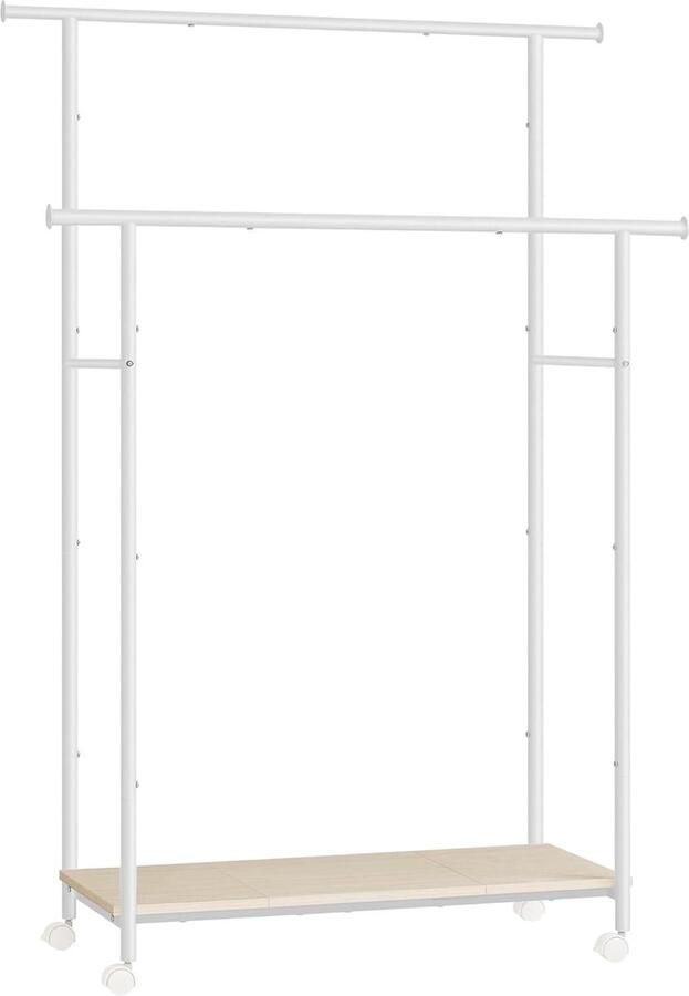 FurnStar Kapstok Staand Kapstokken -Kledinghangers Dubbele Kapstok Met Zwenkwielen En Plank ‎39.6 x 98.5 x 156.8 cm Kapstok Wit