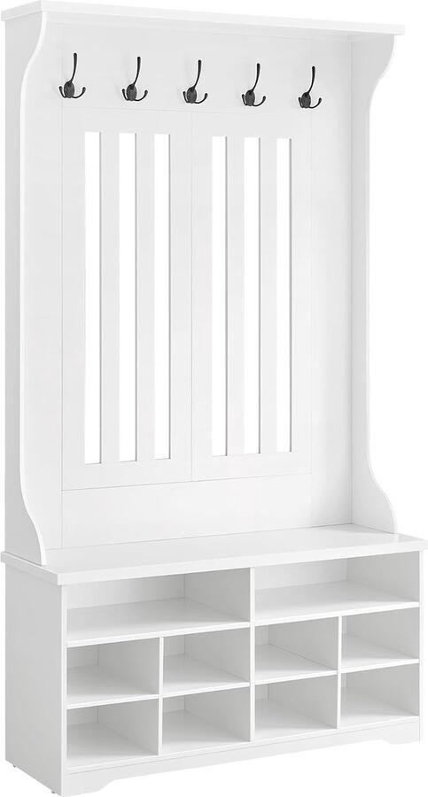 FurnStar Kapstok met schoenenbank garderobe schoenenopslag 5 drievoudige haken vrijstaand ruimtebesparend voor entree hal verstelbare planken wolkenwit