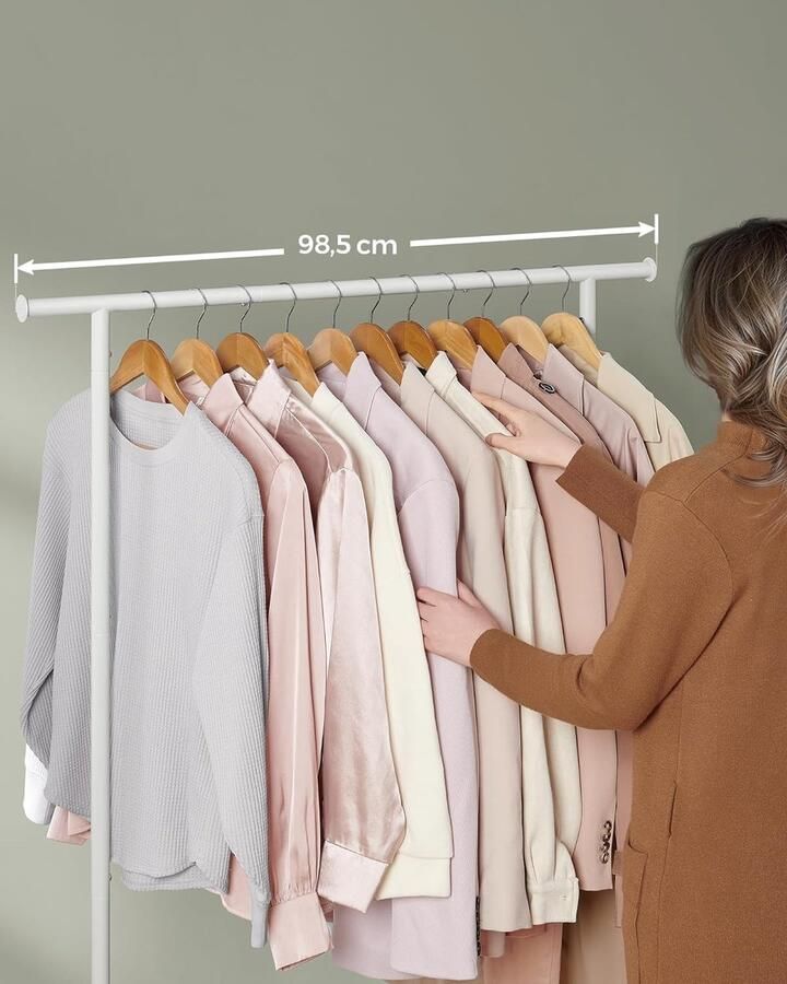 FurnStar Kapstok Staand Kapstokken Kledinghangers Kledingrek op Wieltjes Kledingrek Metaal ‎‎35 x 98 5 x 160 3 cm Kledingrek Wit - Foto 2