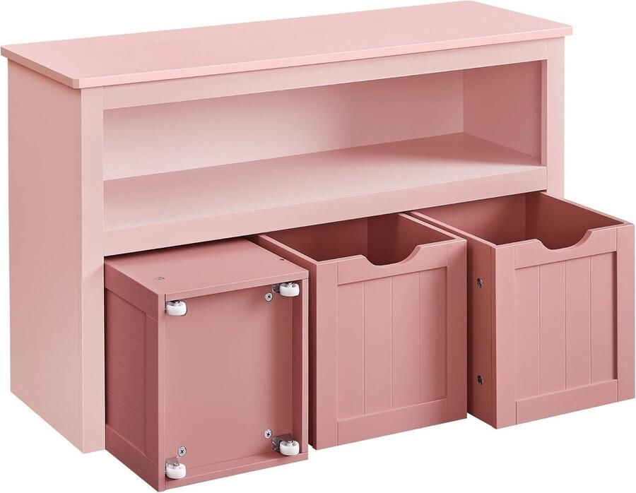 FurnStar Kinderrek speelgoedopslag voor kinderen opbergkast speelgoedkast opbergdoos met wieltjes speelgoedrek voor kinderkamer 102 x 30 x 60 cm pastelroze