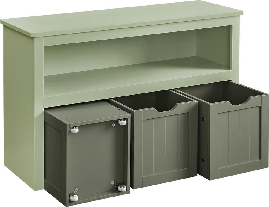 FurnStar Kinderrek Speelgoedopslag voor kinderen Opbergkast -Speelgoedkast Opbergdoos met wieltjes Speelgoedrek Voor kinderkamer 102 x 30 x 60 cm Laubergroen