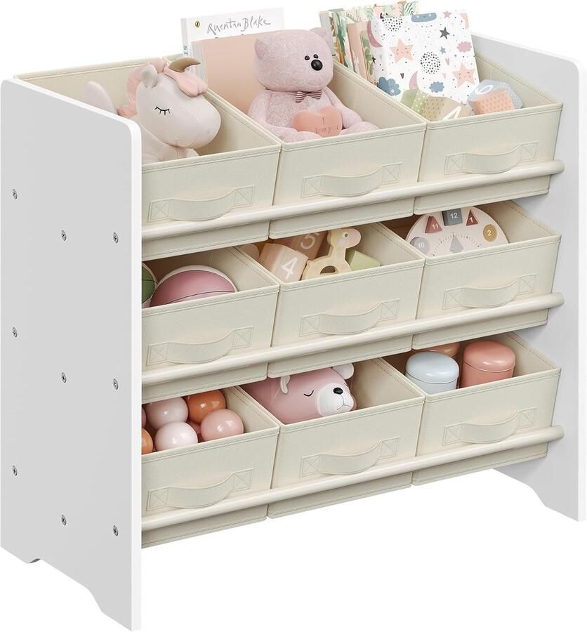 FurnStar Kinderrek Speelgoedrek Boekenrek voor kinderen Met 9 opbergdozen van vliesstof Voor ruime kinderkamer 29 5 x 62 5 x 60 cm Wolkenwit GKR033W10