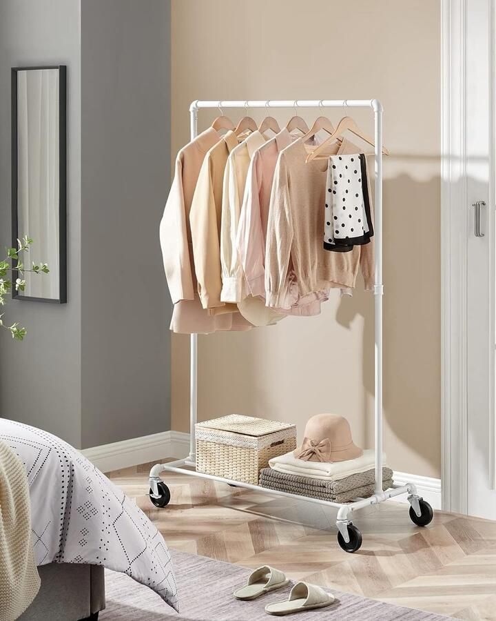 FurnStar SONGMICS Kledinghangers Kledingrek Metaal Kledingrek Op Wieltjes 49D x 100W x 163H cm Kledingrek Wit