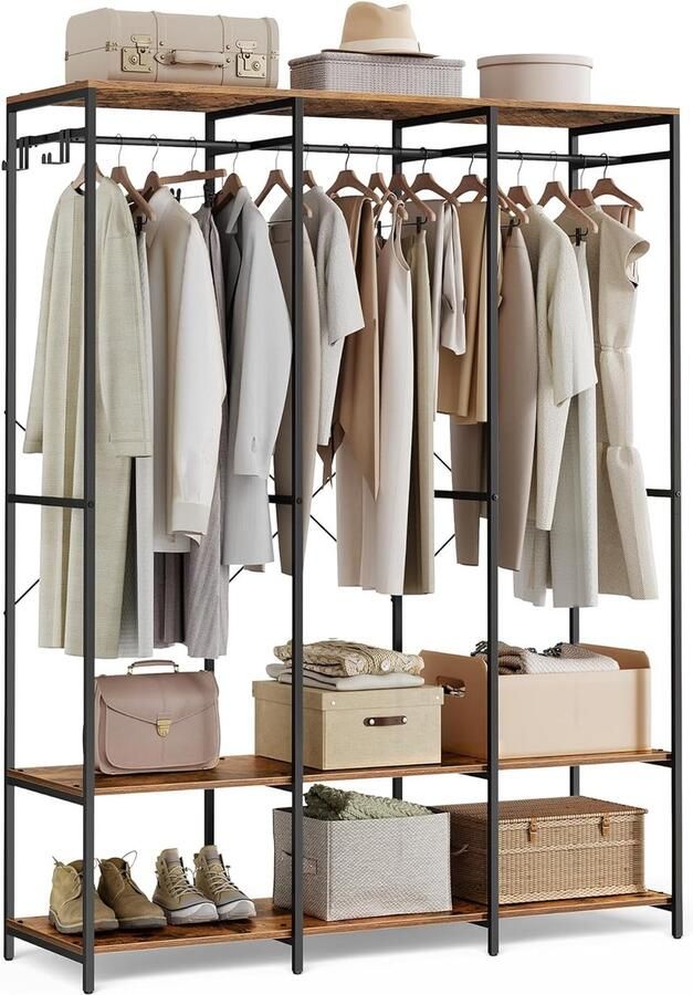 FurnStar Kledinghangers Kledingrek Metaal Schoenenrek- Kledingkasten Slaapkamer 40 x 141 x 180 cm Kledingrek Vintage Bruin