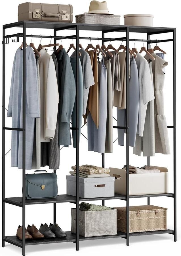 FurnStar Kledinghangers Kledingrek Metaal Schoenenrek Kledingkasten Slaapkamer 40 x 141 x 180 cm Kledingrek Zwart