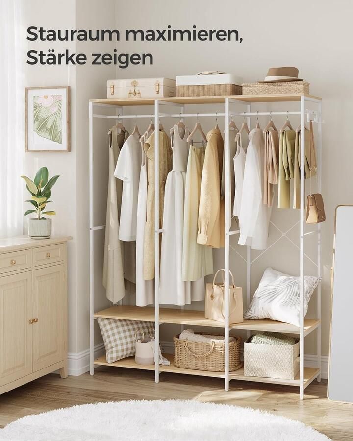 FurnStar Kledinghangers Kledingrek Metaal Schoenenrek Kledingkasten Slaapkamer 40 x 141 x 180 cm Natural Beige