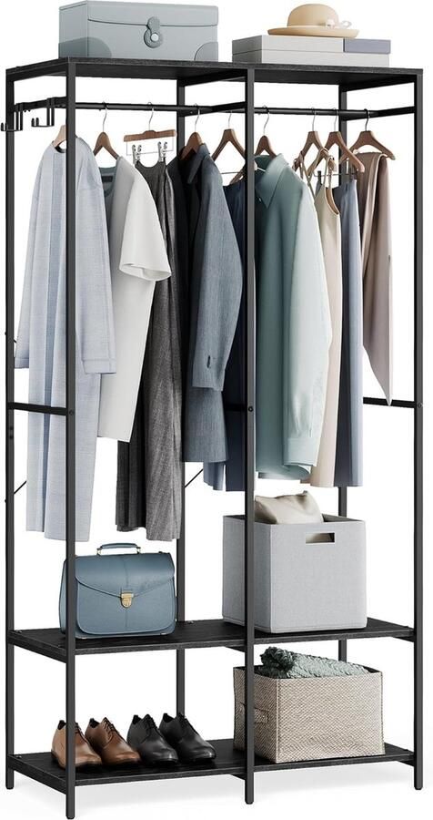 FurnStar Kledinghangers Kledingrek Metaal Schoenenrek- Kledingkasten Slaapkamer 40 x 94.5 x 180 cm Kledingrek Zwart