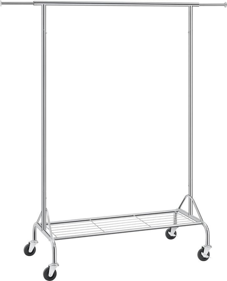 FurnStar Kledingrek Kledinghangers -Kledingrek op wielen Eenvoudige montage Industriële stijl -50 kg draagvermogen Lengte 109-149 cm Chroom