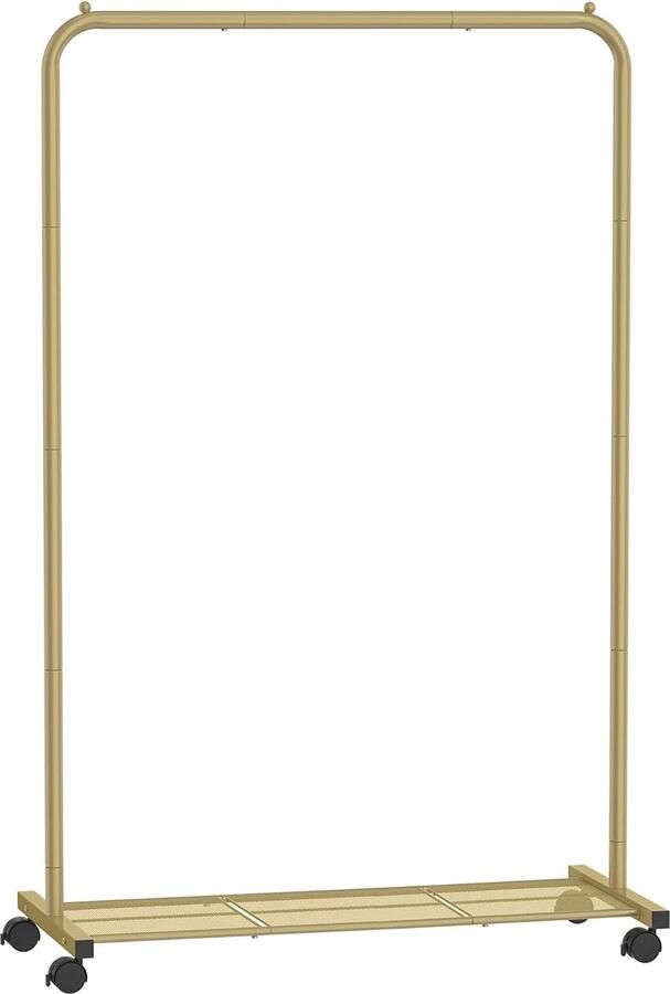 FurnStar Kledingrek kledinghangers kledingrek op wieltjes kledingrek metaal 40 kg draagvermogen met opbergplank eenvoudige montage draagbaar 40.5 x 91 x 158 cm zwart