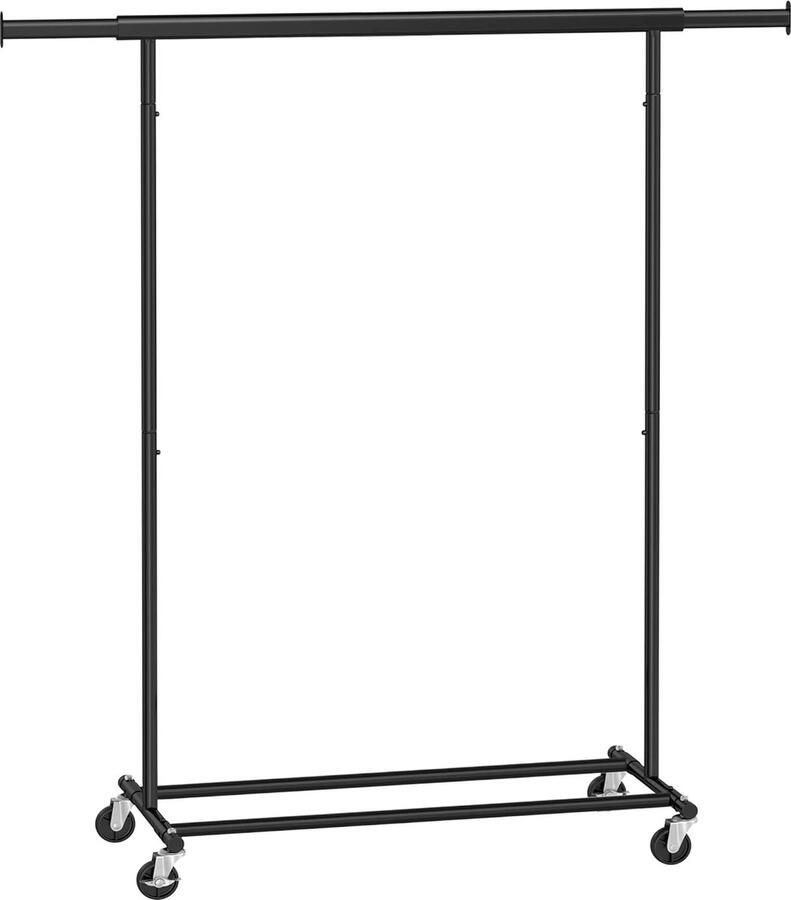 FurnStar Kledingrek kledinghangers kledingrek op wieltjes kledingrek metaal Kledingroede voor zwaar gebruik met uitschuifbare ophangrail 90 kg draagvermogen eenvoudige montage draagbaar zwart