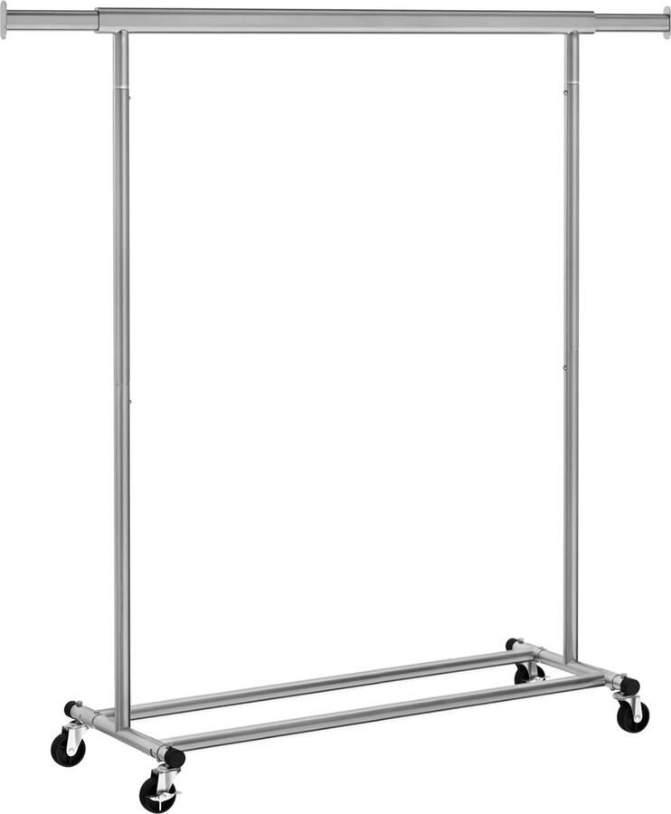 FurnStar Kledingrek Kledinghangers Kledingrek op wieltjes Kledingrek metaal Kledingroede voor zwaar gebruik Met uitschuifbare ophangrail 90 kg draagvermogen Eenvoudige montage Draagbaar 132 x 45.4 x 160 cm – Grijs