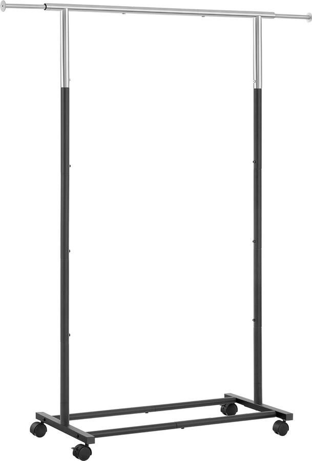 FurnStar Kledingrek Clothes Rail Clothes Rack Garment Rack on Wheels Hanging Rail for Clothes Top Rail Holds up to 25 kg Adjustable Silver and Black