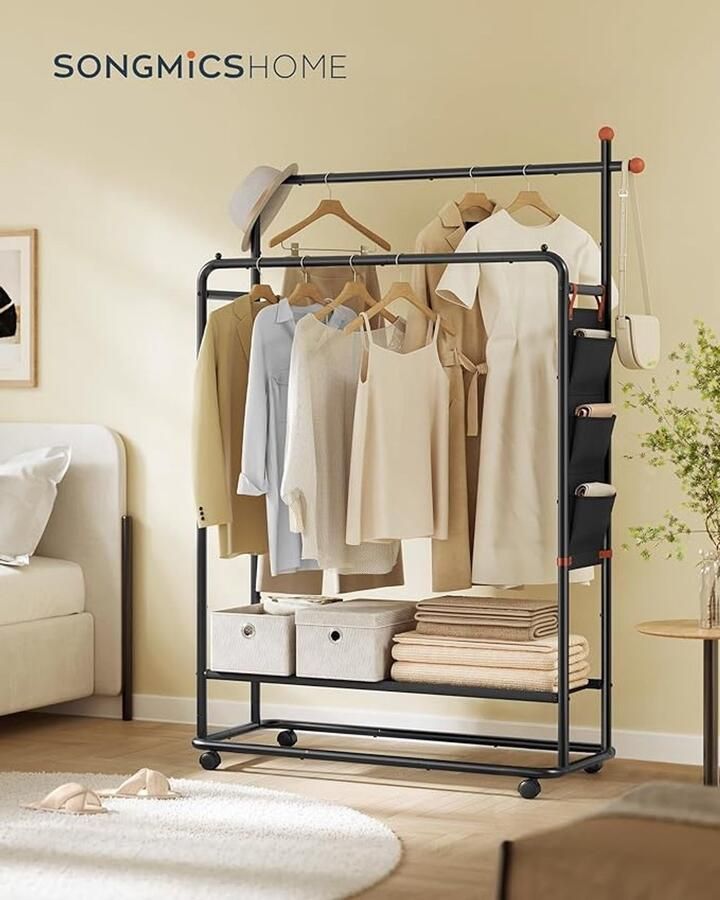 FurnStar Kledingrek op wieltjes Kapstok 189 x 103 x 50 cm Metaal Zwart