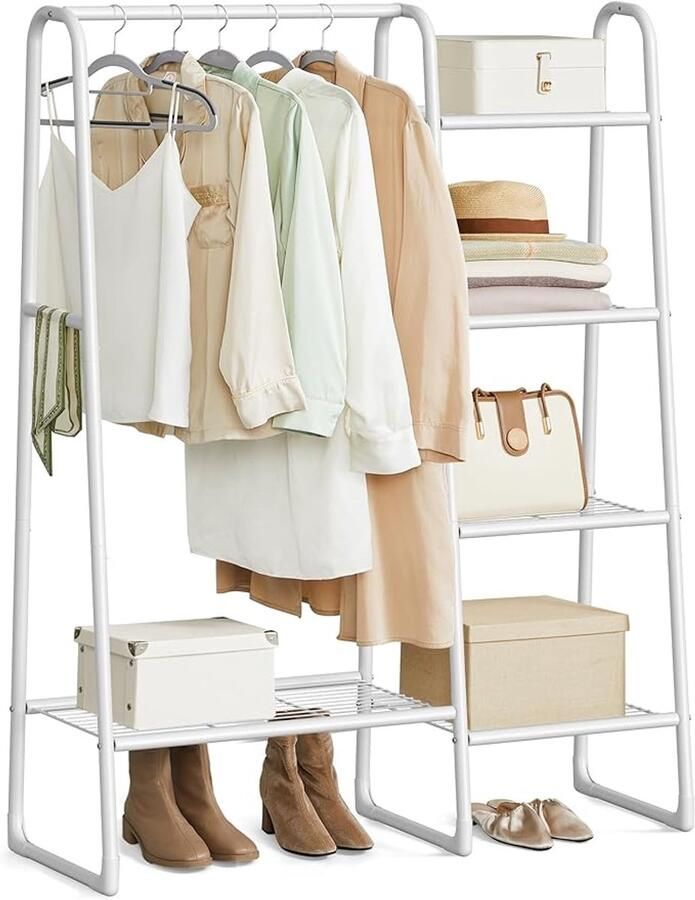 FurnStar Kledingrek Wasrek met 5 Planken Metalen Frame 40 x 101 7 x 153 3 cm Voor Slaapkamer Woonkamer Entree Wit HSR138W01
