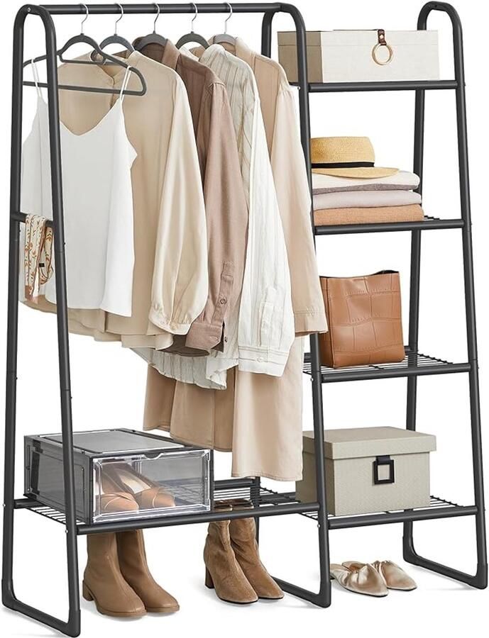 FurnStar Kledingrek Wasrek met 5 Planken Metalen Frame 40 x 101 7 x 153 3 cm Voor Slaapkamer Woonkamer Entree Zwart HSR138B01