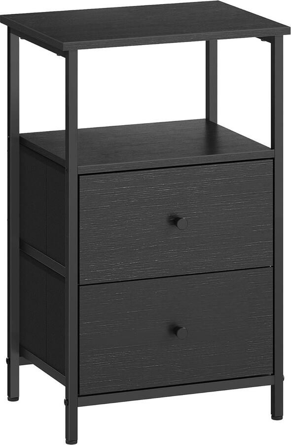 FurnStar Nachtkastje bijzettafel met 2 stoffen laden salontafel met planken 61 cm hoog voor woonkamer slaapkamer aszwart-inktzwart-matzwart