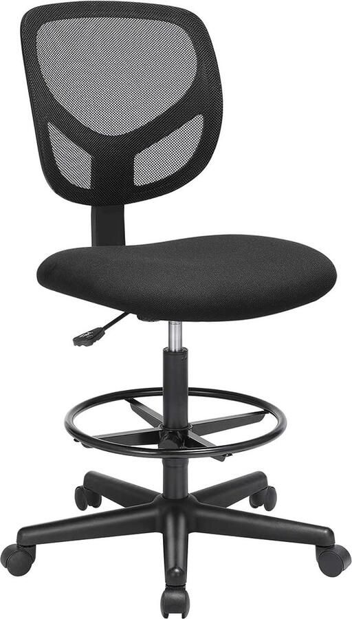 FurnStar Office Chair Ergonomic Work Stool Seat Height 55-75 cm High Work Chair with Adjustable Footrest Maximum Load 120 kg Black