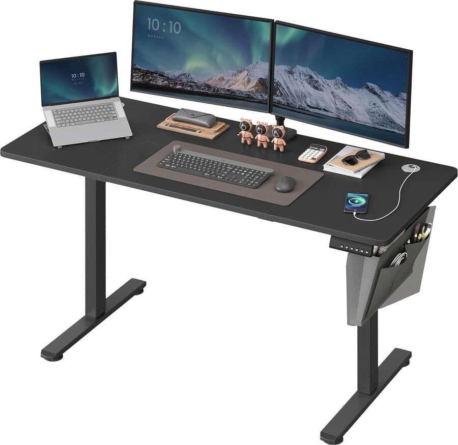 FurnStar Verstelbaar bureau In hoogte verstelbaar bureau elektrisch bureau tafel verstelbaar bureau elektrisch 60 x 140 x (72-120) cm geheugenfunctie voor 4 hoogtes voor thuiskantoor werkkamer Inktzwart