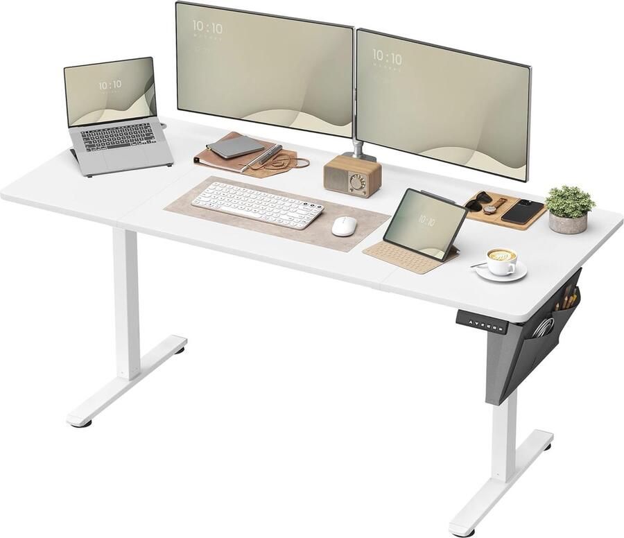 FurnStar Verstelbaar bureau In hoogte verstelbaar bureau elektrisch bureau tafel verstelbaar bureau elektrisch 70 x 160 x (72-120) cm geheugenfunctie voor 4 hoogtes voor thuiskantoor werkkamer wolkenwit