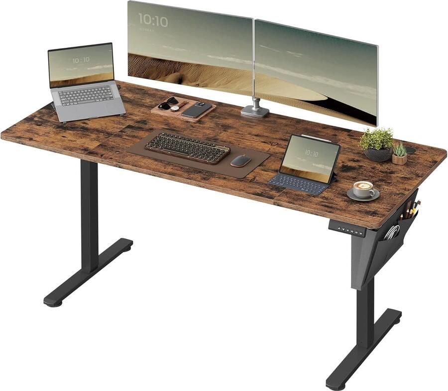 FurnStar Verstelbaar bureau In hoogte verstelbaar bureau elektrisch bureau tafel verstelbaar bureau elektrisch 70 x 160 x (72-120) cm geheugenfunctie voor 4 hoogtes voor thuiskantoor werkkamer vintage bruin + inktzwart