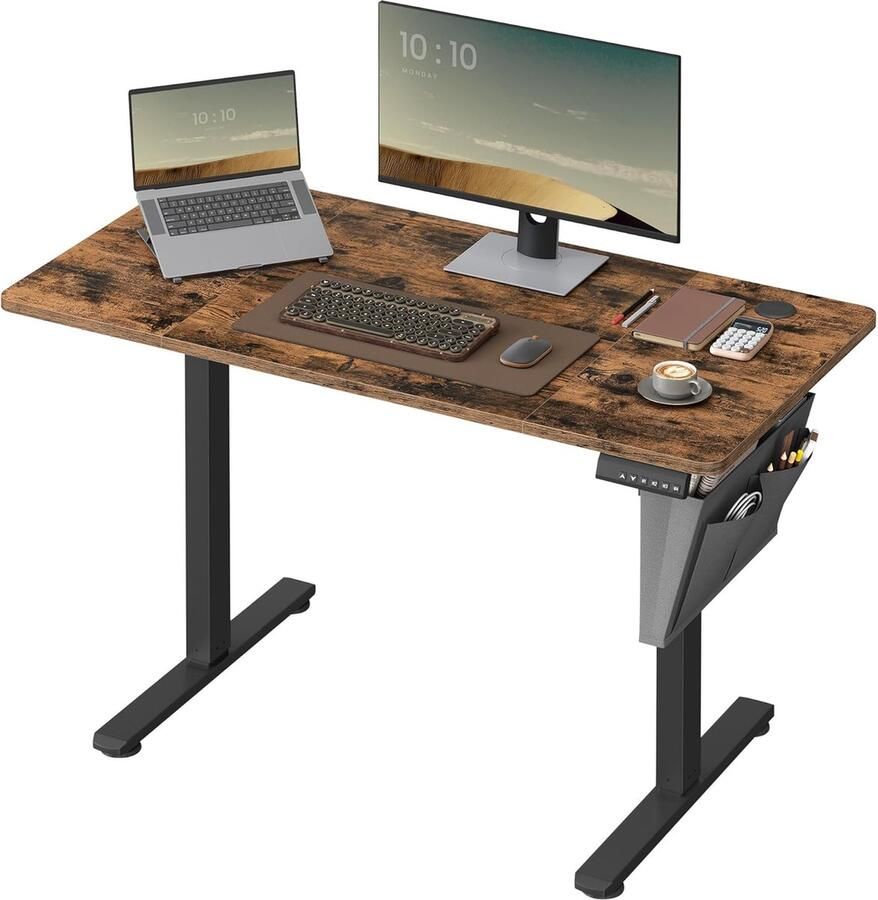 FurnStar Verstelbaar bureau In hoogte verstelbaar bureau elektrisch bureau tafel verstelbaar bureau elektrisch 60 x 120 x (72-120) cm geheugenfunctie voor 4 hoogtes voor thuiskantoor werkkamer vintage bruin + inktzwart